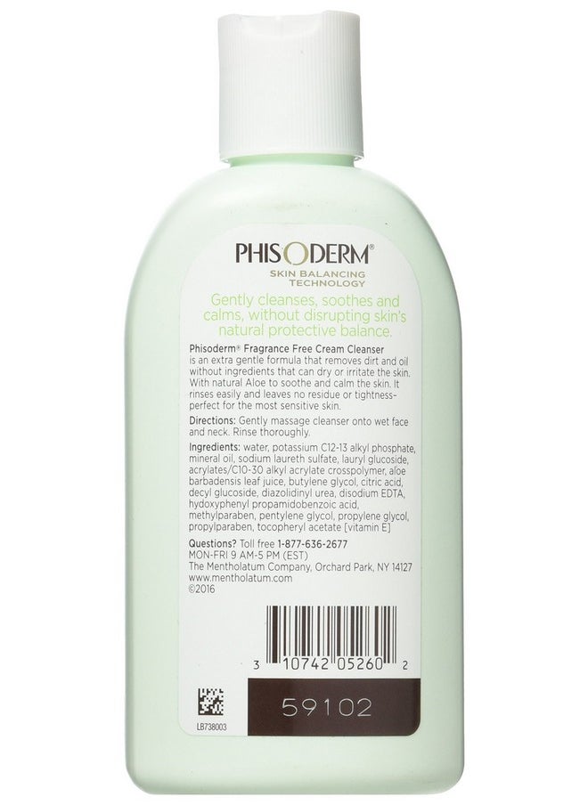 Phisoderm Fragrance Free Cream Cleanser for Sensitive Skin 6 oz