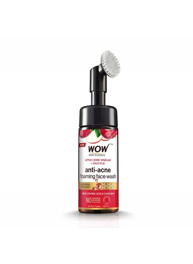 WOW Skin Science Apple Cider Vinegar Foam Exfoliating Face Wash & Brush - 3.4 Fl Oz, Unisex, Plant-Powered Ingredients, ACV Face Cleanser for Sensitive Skin
