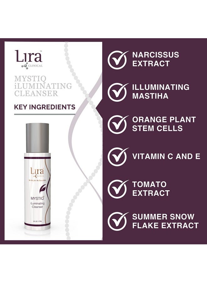 Lira Clinical MYSTIQ iLuminating Cream Cleanser - Gentle Hydrating Facial Wash with Plant Cells, Tomato Extract, Vitamin C & E - 6 fl oz