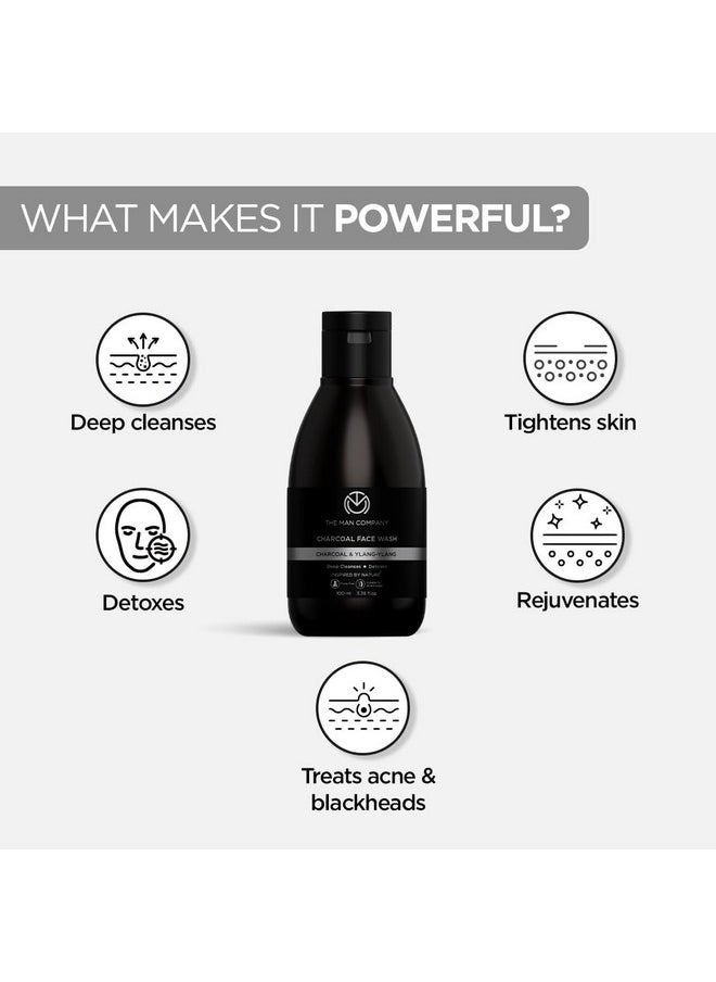 The Man Company Activated Charcoal Face Wash for Men - 100ml | Enriched with Ylang Ylang & Argan Essential Oils | Anti Pollution, Acne Oil Control | Deep Cleansing | Blackheads Removal