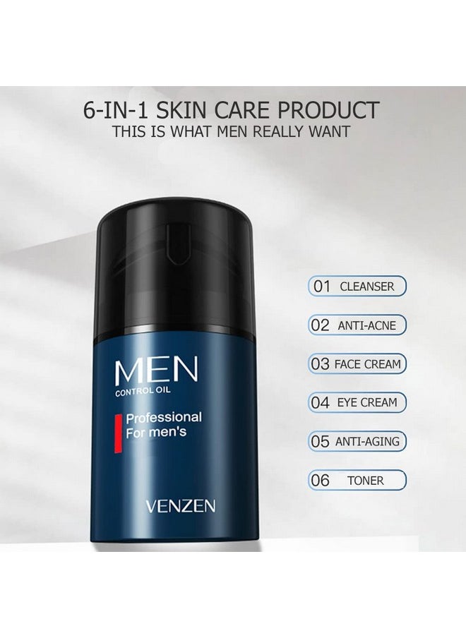 VENZEN Men Control Oil Facial Cleanser Cream Moisturizing Dry Skin Purify Smooth Toner Anti-Acne Anti-Aging 50g/1.76oz