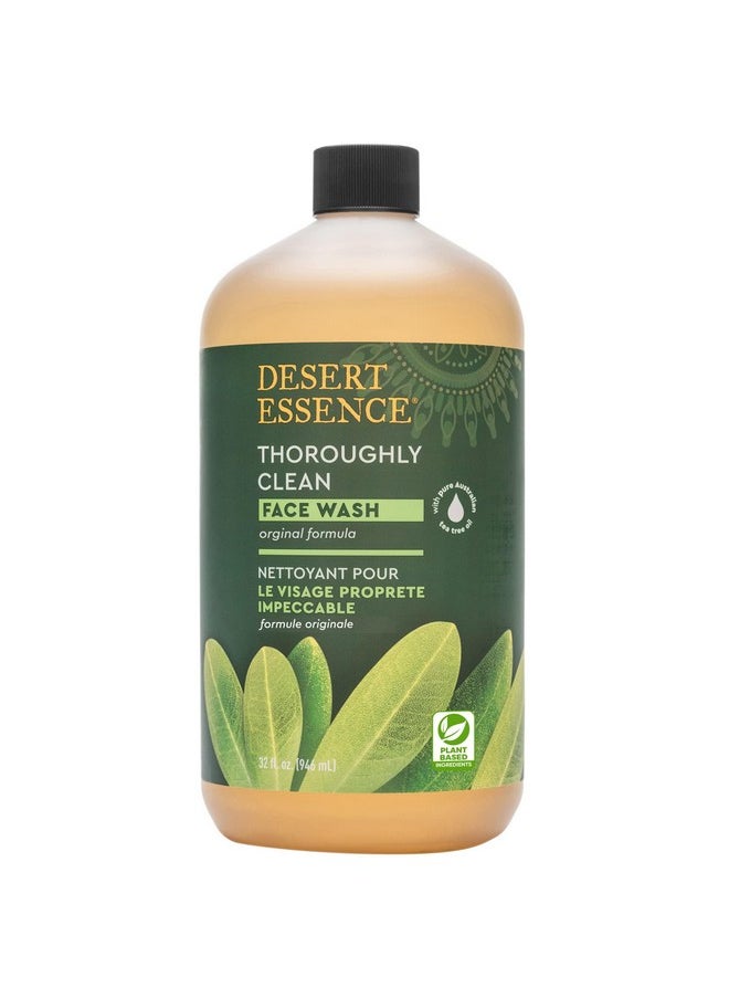 Desert Essence Thoroughly Clean Face Wash with Tea Tree Oil, Castile Soap and Coconut Oil - Organic Facial Cleanser for Sensitive and Oily Skin, Vegan & Cruelty-Free, 32 fl oz