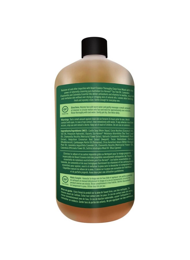 Desert Essence Thoroughly Clean Face Wash with Tea Tree Oil, Castile Soap and Coconut Oil - Organic Facial Cleanser for Sensitive and Oily Skin, Vegan & Cruelty-Free, 32 fl oz
