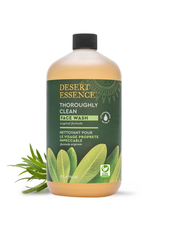 Desert Essence Thoroughly Clean Face Wash with Tea Tree Oil, Castile Soap and Coconut Oil - Organic Facial Cleanser for Sensitive and Oily Skin, Vegan & Cruelty-Free, 32 fl oz