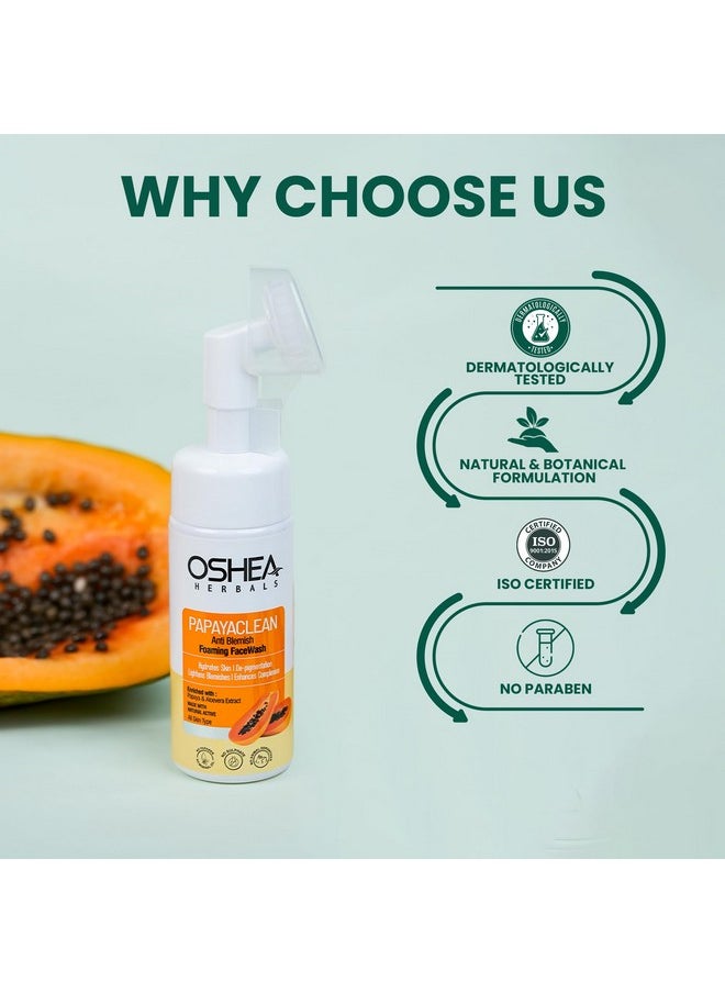Oshea Herbals Papayaclean Anti Blemish Foaming Facewash For All Skin Types | Lightens Blemishes, Pigmentation & Hydrates Skin | With Papaya & Aloe Vera Extracts 150ml