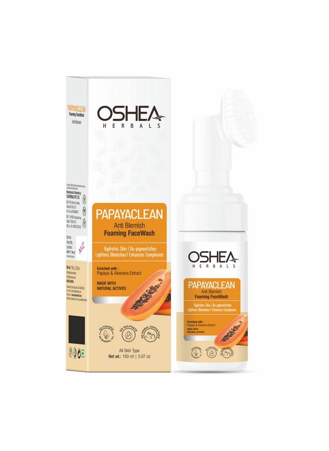 Oshea Herbals Papayaclean Anti Blemish Foaming Facewash For All Skin Types | Lightens Blemishes, Pigmentation & Hydrates Skin | With Papaya & Aloe Vera Extracts 150ml