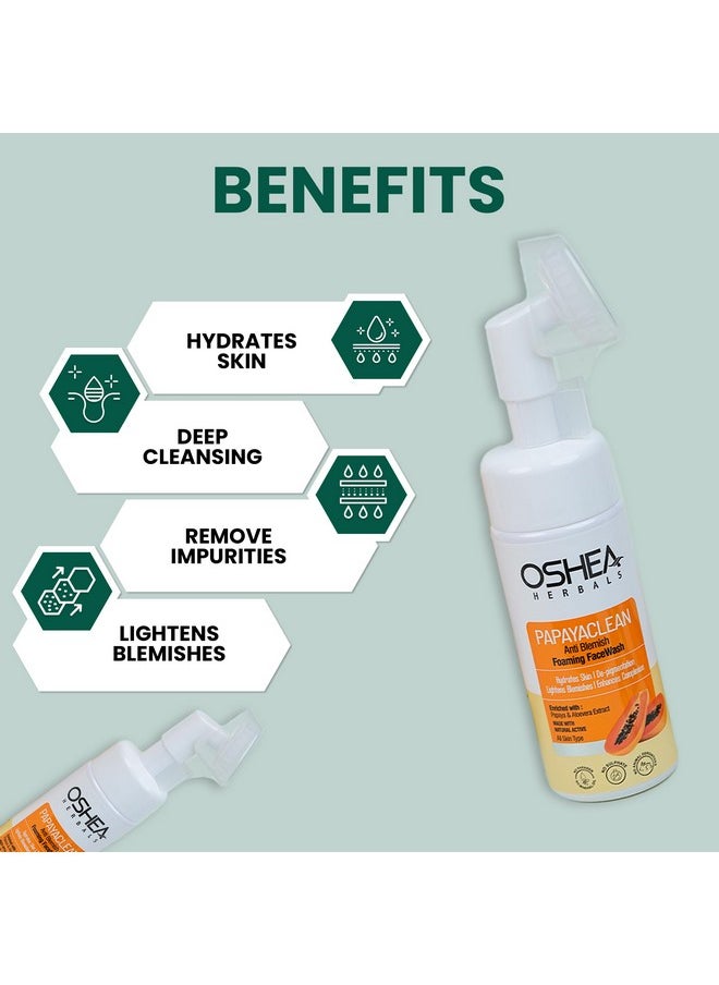 Oshea Herbals Papayaclean Anti Blemish Foaming Facewash For All Skin Types | Lightens Blemishes, Pigmentation & Hydrates Skin | With Papaya & Aloe Vera Extracts 150ml