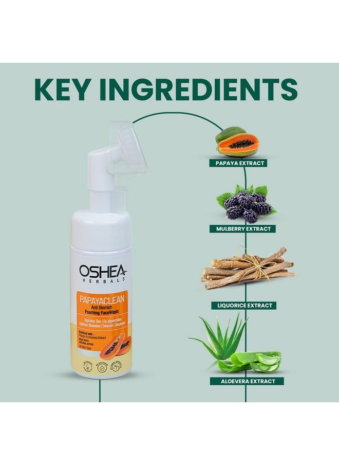 Oshea Herbals Papayaclean Anti Blemish Foaming Facewash For All Skin Types | Lightens Blemishes, Pigmentation & Hydrates Skin | With Papaya & Aloe Vera Extracts 150ml