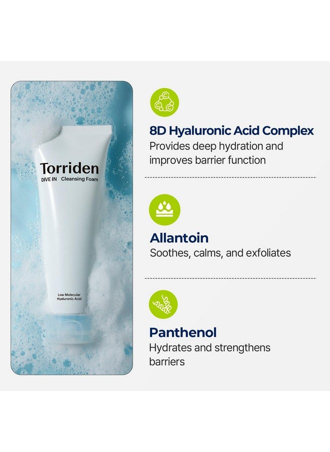 Torriden DIVE-IN Cleansing Foam Face Wash 5.07 fl oz., Hydrating Daily Facial Cleanser for All and Sensitive Skin, with Hyaluronic Acid, Panthenol, Allantoin | Vegan and Cruelty Free