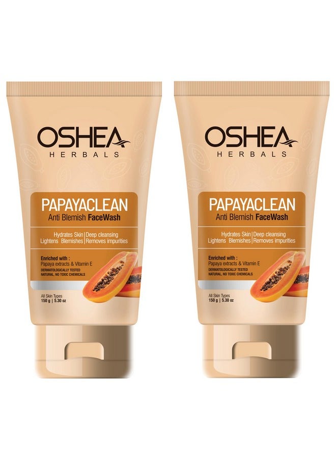 Oshea Herbals Papayaclean Anti Blemishes Gel Face Wash for Women & Men | Hydrating Face Wash for All Skin Types | Lightens Blemishes & Brightens Skin with Papaya Extracts & Vitamin E - 150gm (Pack of 2)