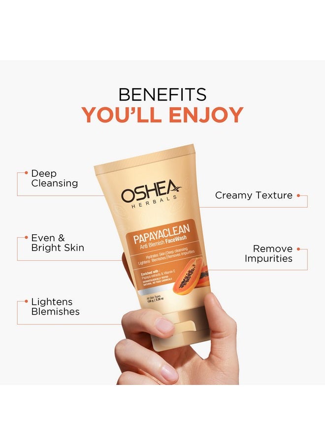 Oshea Herbals Papayaclean Anti Blemishes Gel Face Wash for Women & Men | Hydrating Face Wash for All Skin Types | Lightens Blemishes & Brightens Skin with Papaya Extracts & Vitamin E - 150gm (Pack of 2)