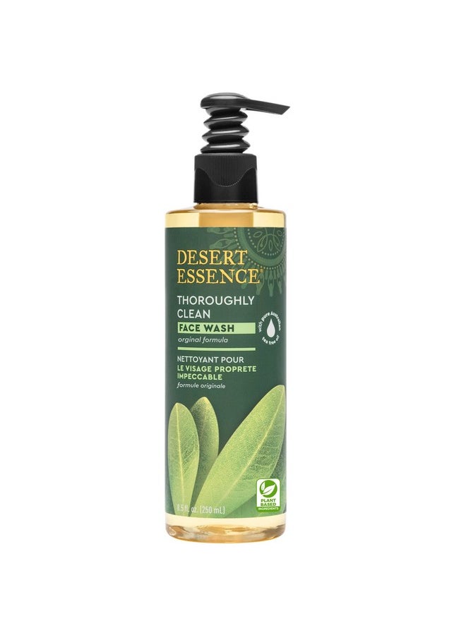 Desert Essence Thoroughly Clean Face Wash - Original - 8.5 Fl Oz - Tea Tree Oil - For Soft Radiant Skin - Gentle Cleanser - Extracts Of Goldenseal, Awapuhi, & Chamomile Essential Oils