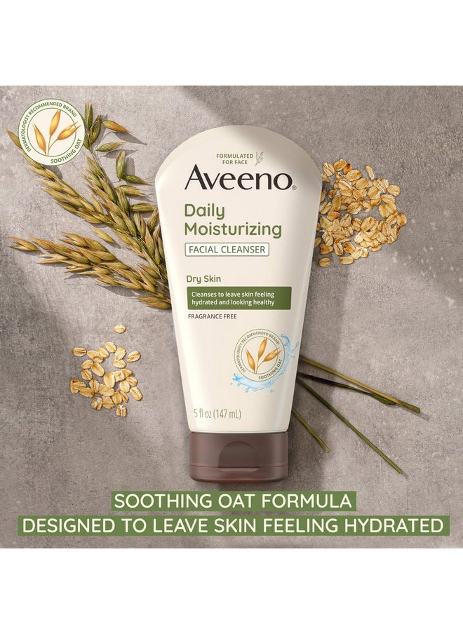 Aveeno Daily Moisturizing Facial Cleanser for Dry Skin, Hydrating Acne Face Wash with Soothing Oat for soft & Supple Skin, Free of Parabens, Sulfates, Fragrance, Dyes & Soaps, 5 fl. oz, 3 Pack