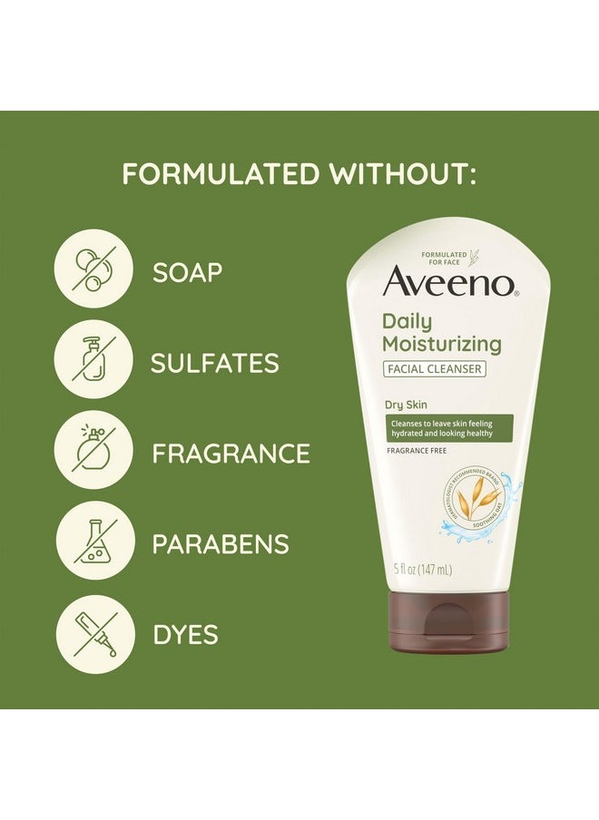 Aveeno Daily Moisturizing Facial Cleanser for Dry Skin, Hydrating Acne Face Wash with Soothing Oat for soft & Supple Skin, Free of Parabens, Sulfates, Fragrance, Dyes & Soaps, 5 fl. oz, 3 Pack