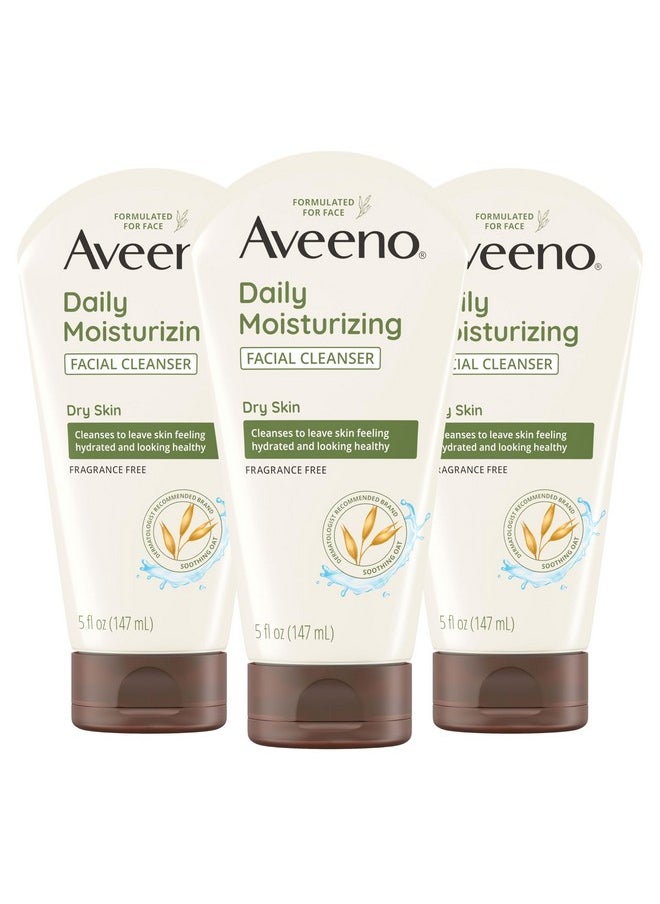 Aveeno Daily Moisturizing Facial Cleanser for Dry Skin, Hydrating Acne Face Wash with Soothing Oat for soft & Supple Skin, Free of Parabens, Sulfates, Fragrance, Dyes & Soaps, 5 fl. oz, 3 Pack