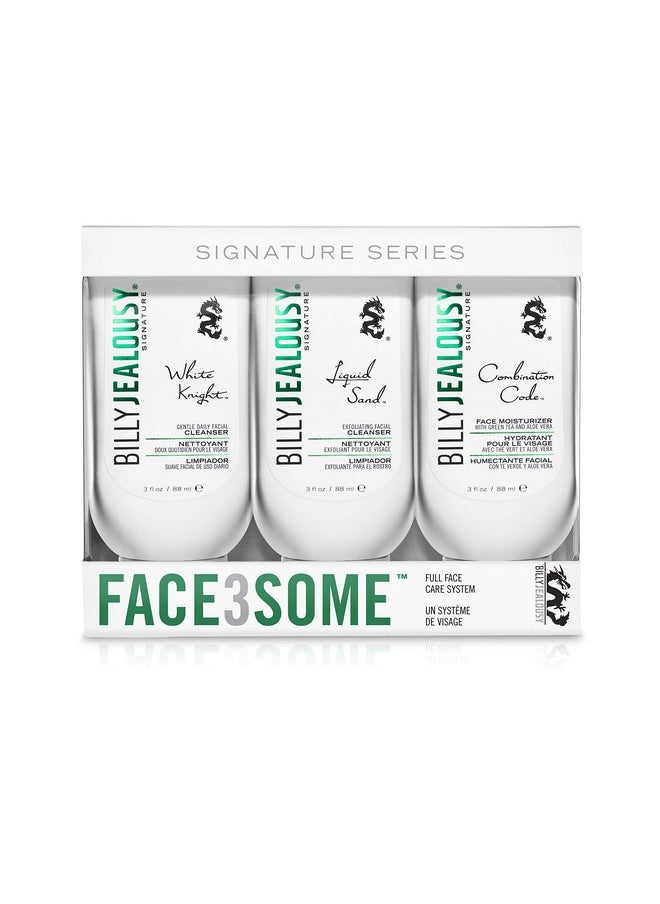 Billy Jealousy Face3Some Face Trio Vegan Mens Skin Care Kit with Travel Size Daily Facial Cleanser, Exfoliating Facial Cleanser and Face Moisturizer, Gentle Fresh Scent