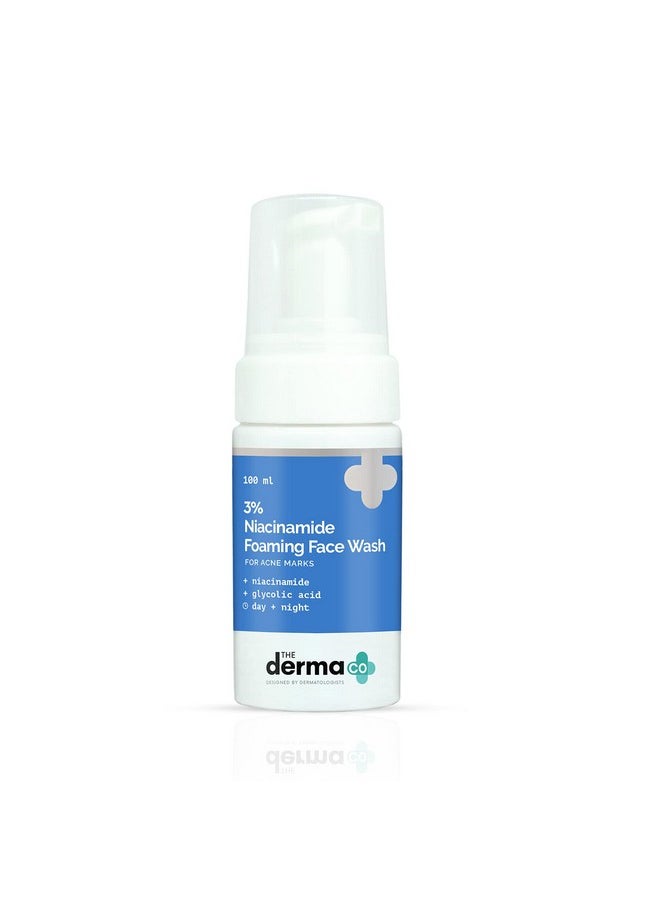 The Derma Co 3% Niacinamide Foaming Face Wash | Gently Cleanses Impurities | Controls Excess Oil & Helps Reduce Acne Marks | Suits All Skin Types | 3.38 Fl Oz/100ml