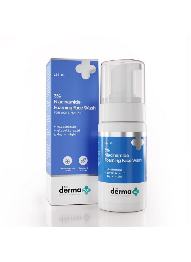 The Derma Co 3% Niacinamide Foaming Face Wash | Gently Cleanses Impurities | Controls Excess Oil & Helps Reduce Acne Marks | Suits All Skin Types | 3.38 Fl Oz/100ml