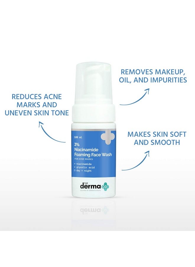 The Derma Co 3% Niacinamide Foaming Face Wash | Gently Cleanses Impurities | Controls Excess Oil & Helps Reduce Acne Marks | Suits All Skin Types | 3.38 Fl Oz/100ml