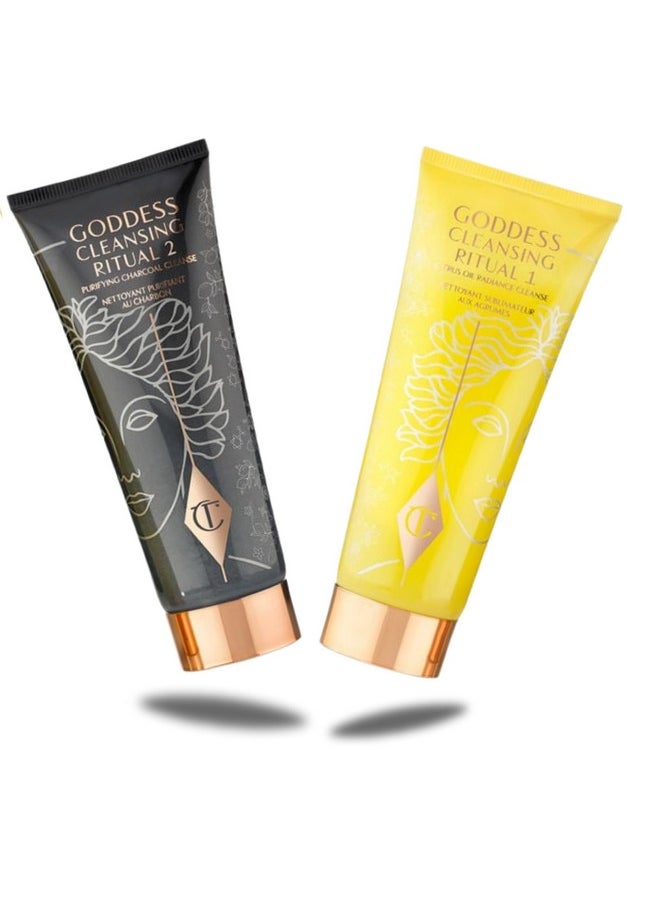 Charlotte Tilbury Goddess Cleansing Ritual. Two-step cleansing ritual with a citrus-based makeup remover followed by a bamboo charcoal-based purifying cleanser. 75ml/ 2.5 oz. each