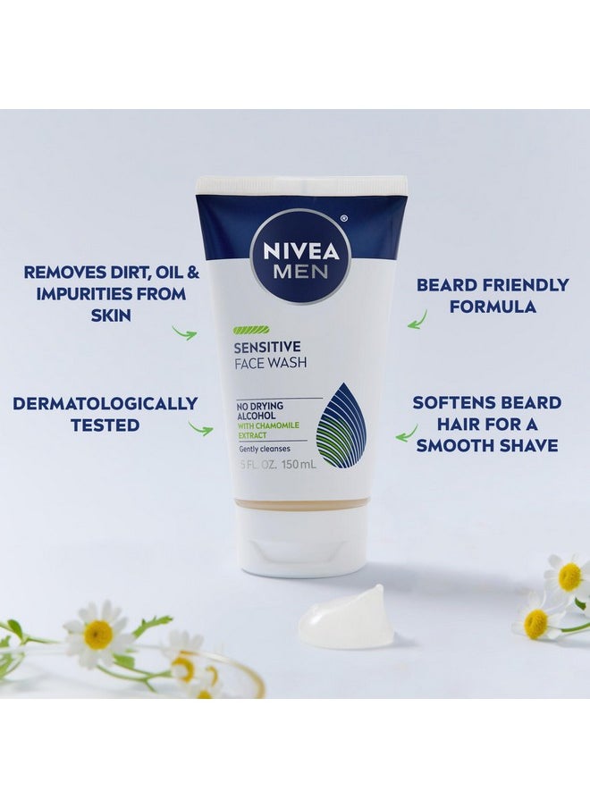 Nivea Men Sensitive Face Wash with Vitamin E and Chamomile Extract, No Drying Alcohol, Gentle Face Wash for Men with Sensitive Skin, 5 Fl Oz Tube