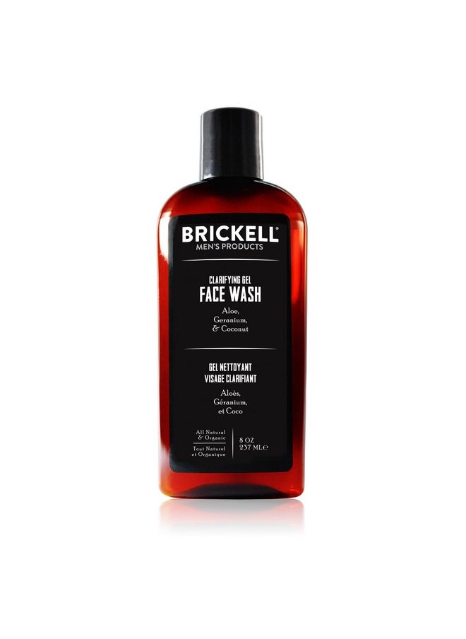 Brickell Men's Clarifying Gel Face Wash for Men, Natural and Organic Rich Foaming Daily Facial Cleanser Formulated With Geranium, Coconut and Aloe, 8 Ounce, Scented
