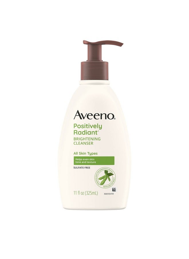 Aveeno Positively Radiant Brightening Facial Cleanser for Sensitive Skin, Targets Dull Skin, Moisture Rich Soy Extract, Non-Comedogenic, Oil- & Soap-Free, Hypoallergenic, 11 Fl. Oz