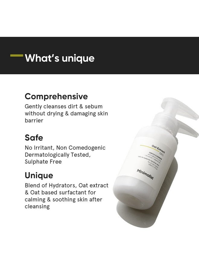 Minimalist 6% Oat Extract Gentle Face Wash for Sensitive, Dry & Dehydrated Skin | Hyaluronic Acid Provides Hydration | For Women & Men | 4 Fl Oz / 120 ml