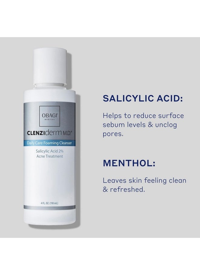 Obagi CLENZIderm M.D. Daily Care Foaming Acne Cleanser - Acne Treatment with 2% Salicylic Acid (BHA) - 4 oz