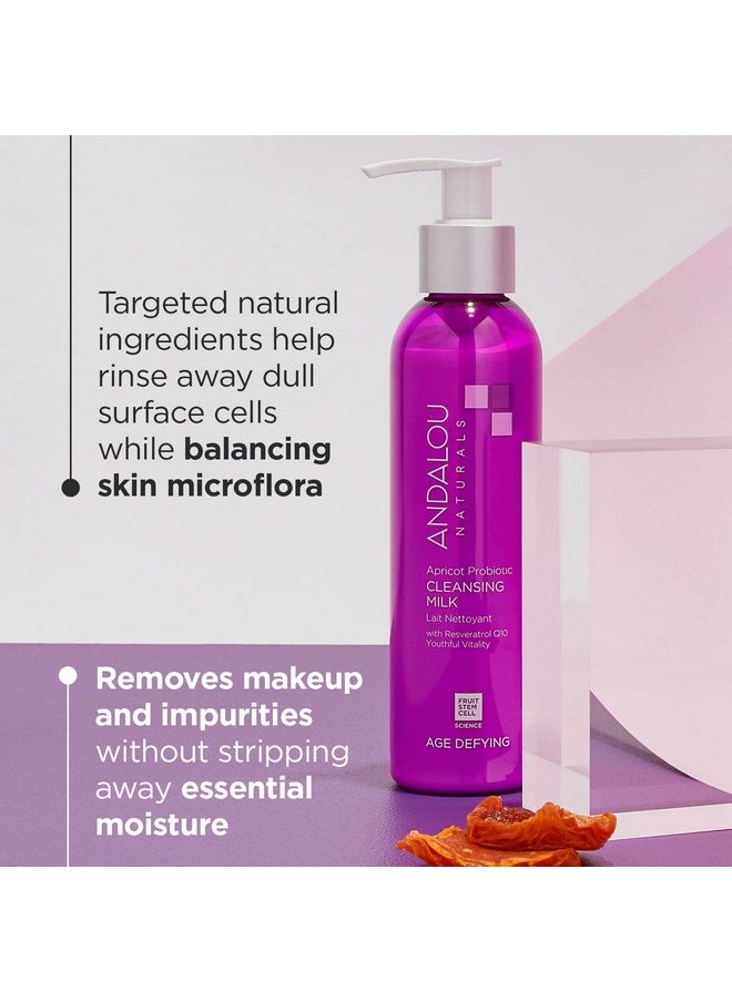 Andalou Naturals Probiotic Cleansing Milk, Apricot Facial Cleanser for Dry, Dehydrated Skin, Gentle Makeup Remover, Hydrating Anti Aging Face Wash, Cruelty Free, 6 Fl Oz
