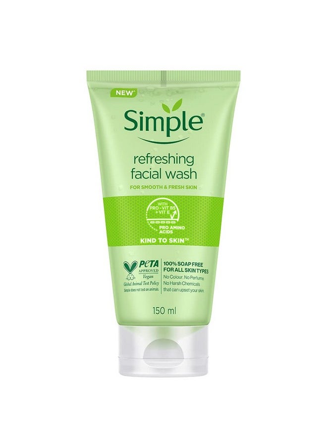 Simple Kind To Skin Refreshing Face Wash 150 ml | 100% soap-free gentle cleanser for sensitive, dry & oily skin, for women & men