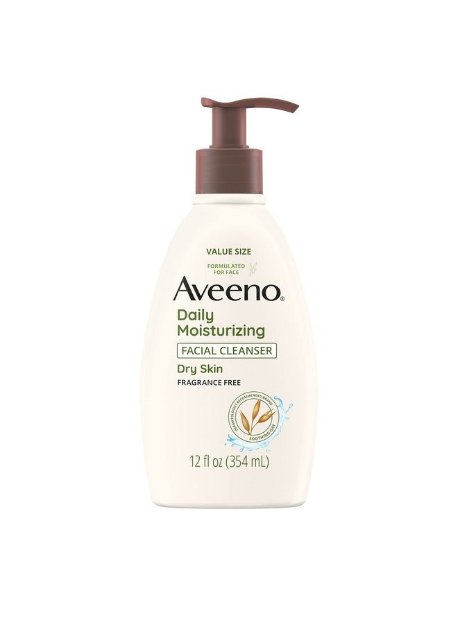 Aveeno Daily Moisturizing Facial Cleanser for Dry Skin, Gentle Face Cleanser with Soothing Oat for Skin that Feels Soft & Supple, Removes Dirt, Oil and Impurities, Fragrance Free, 12 FL OZ