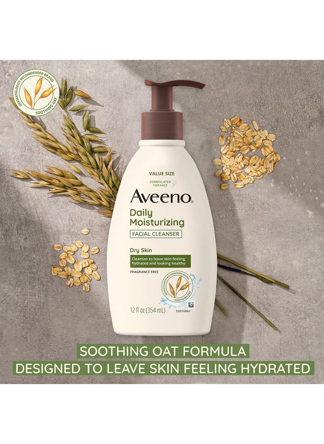 Aveeno Daily Moisturizing Facial Cleanser for Dry Skin, Gentle Face Cleanser with Soothing Oat for Skin that Feels Soft & Supple, Removes Dirt, Oil and Impurities, Fragrance Free, 12 FL OZ