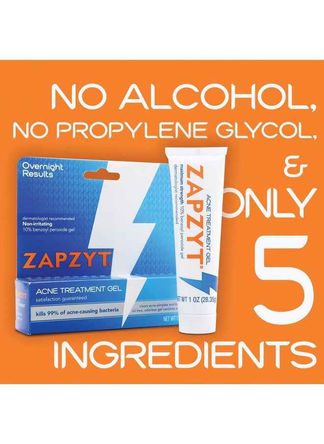 Zapzyt Maximum Strength 10% Benzoyl Peroxide Acne Treatment Gel 1 oz. (Pack of 5)