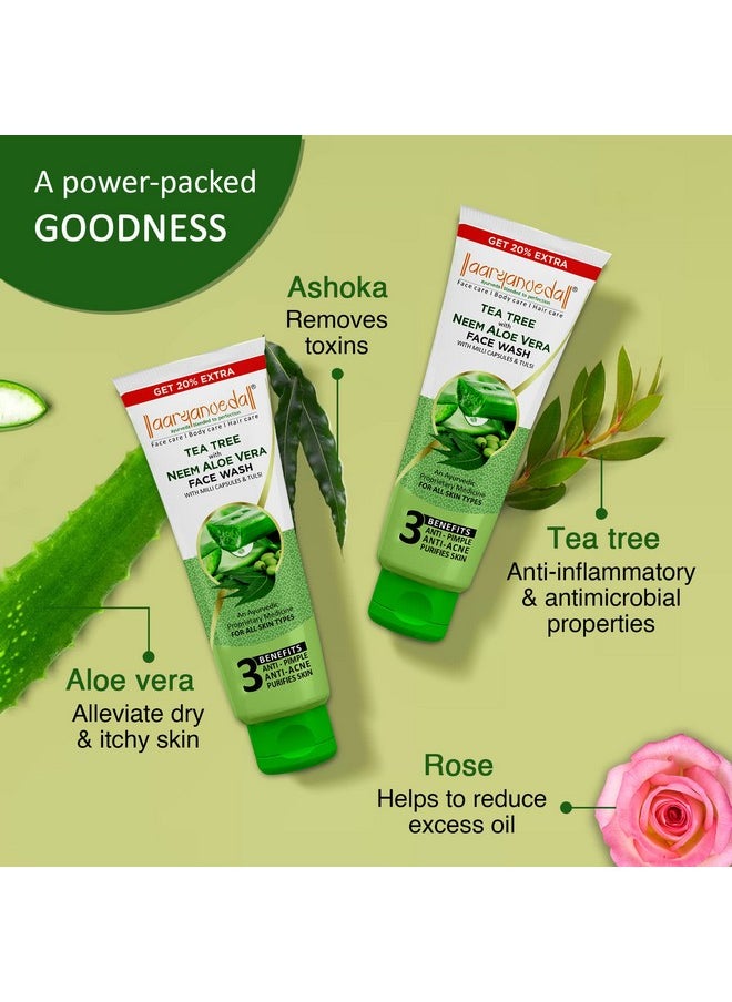 Aryanveda Tea Tree Face Wash With Neem & Aloe vera Extracts, 120ml And Rose Face Toner, 100ml