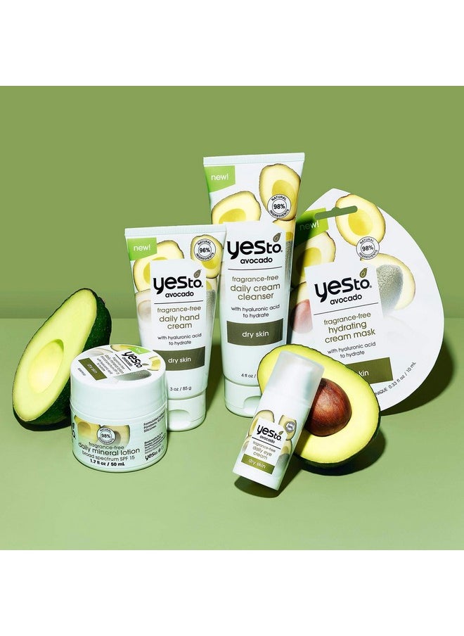 Yes To Avocado Fragrance Free Daily Cream Cleanser, Hydrating Face Wash That Removes Makeup & Impurities Leaving Skin Moisturized With Hyaluronic Acid & Glycerin, Natural Vegan & Cruelty Free, 4 Fl Oz