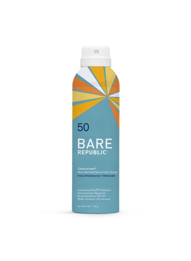 Bare Republic Clearscreen Sunscreen SPF 50 Sunblock Spray, Water Resistant with an Invisible Finish, 6 Fl Oz
