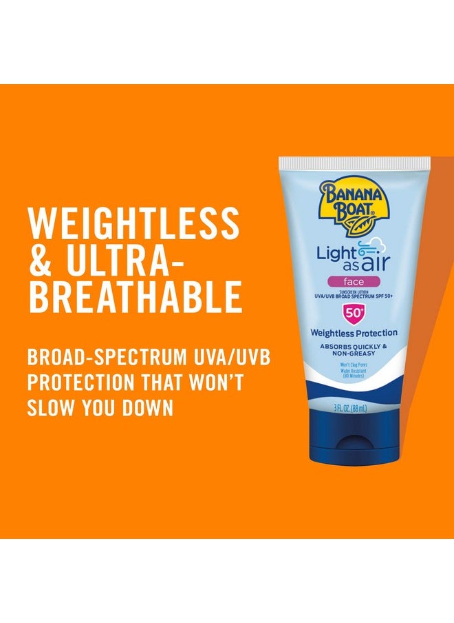 Banana Boat Light As Air Face Sunscreen Lotion SPF 50, 3oz | Travel Size Sunscreen, Lightweight Sunscreen, Banana Boat Sunscreen Lotion for Face SPF 50, Oxybenzone Free Sunscreen SPF Face Lotion, 3oz