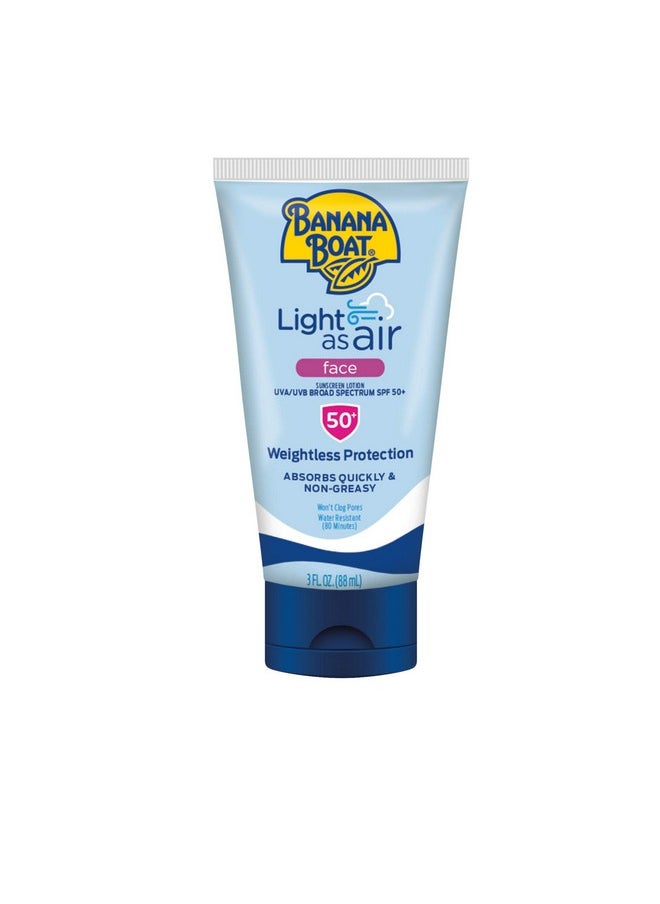 Banana Boat Light As Air Face Sunscreen Lotion SPF 50, 3oz | Travel Size Sunscreen, Lightweight Sunscreen, Banana Boat Sunscreen Lotion for Face SPF 50, Oxybenzone Free Sunscreen SPF Face Lotion, 3oz