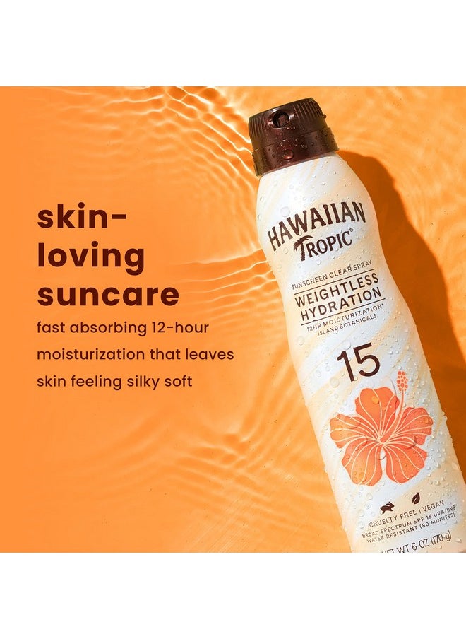 Hawaiian Tropic Weightless Hydration Clear Spray Sunscreen SPF 15, 6oz | Hawaiian Tropic Sunscreen SPF 15, Sunblock, Oxybenzone Free Sunscreen, Spray On Sunscreen, Body Sunscreen Spray, 6oz