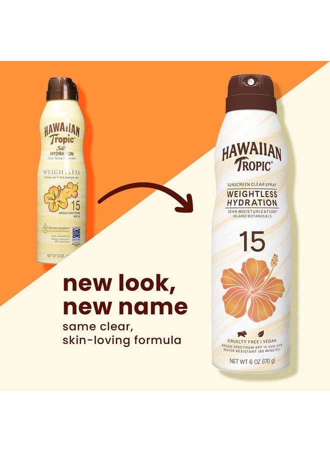 Hawaiian Tropic Weightless Hydration Clear Spray Sunscreen SPF 15, 6oz | Hawaiian Tropic Sunscreen SPF 15, Sunblock, Oxybenzone Free Sunscreen, Spray On Sunscreen, Body Sunscreen Spray, 6oz