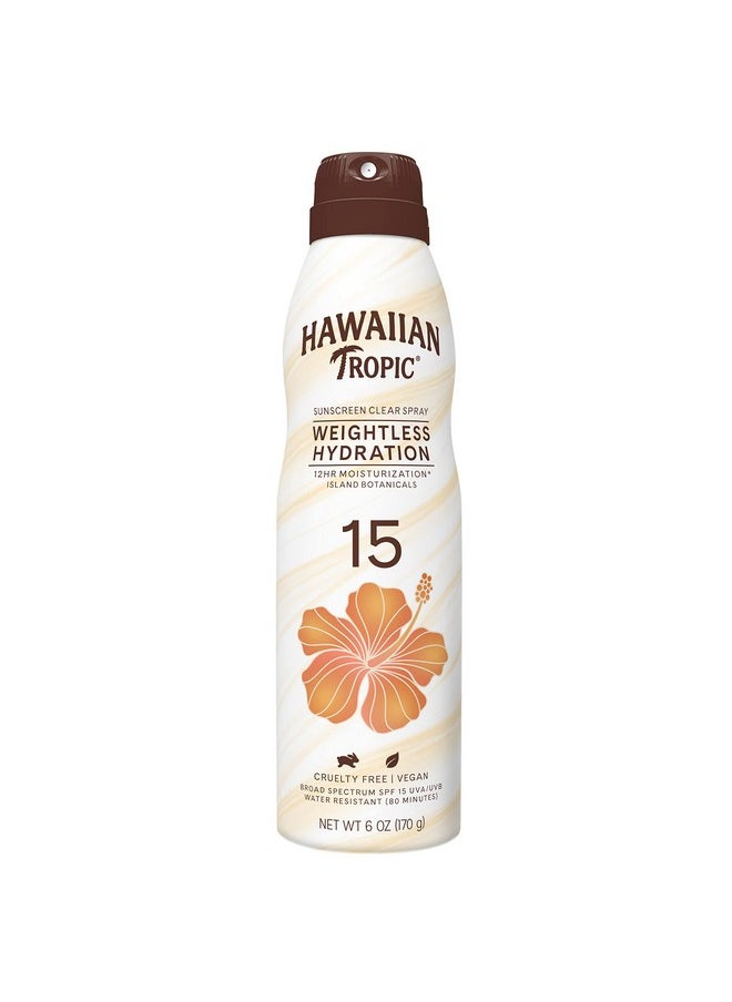 Hawaiian Tropic Weightless Hydration Clear Spray Sunscreen SPF 15, 6oz | Hawaiian Tropic Sunscreen SPF 15, Sunblock, Oxybenzone Free Sunscreen, Spray On Sunscreen, Body Sunscreen Spray, 6oz