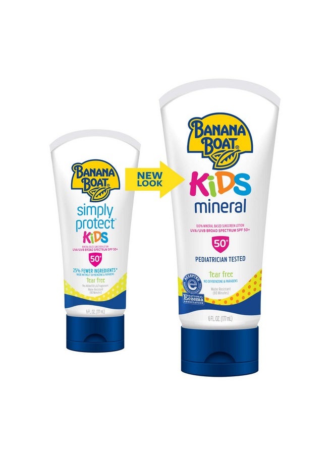 Banana Boat Kids 100% Mineral Sunscreen Lotion SPF 50, Twin Pack | Kids Sunscreen, Kids Sunblock, Banana Boat Mineral Sunscreen for Kids, Oxybenzone Free Sunscreen SPF 50, 6oz each (Pack of 2)
