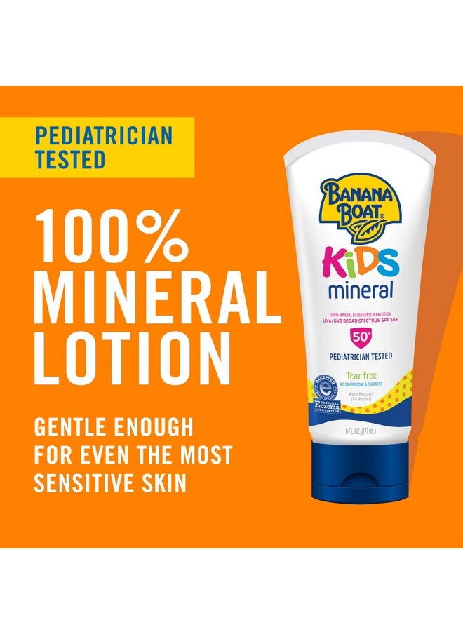 Banana Boat Kids 100% Mineral Sunscreen Lotion SPF 50, Twin Pack | Kids Sunscreen, Kids Sunblock, Banana Boat Mineral Sunscreen for Kids, Oxybenzone Free Sunscreen SPF 50, 6oz each (Pack of 2)