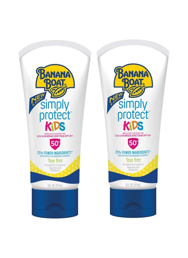 Banana Boat Kids 100% Mineral Sunscreen Lotion SPF 50, Twin Pack | Kids Sunscreen, Kids Sunblock, Banana Boat Mineral Sunscreen for Kids, Oxybenzone Free Sunscreen SPF 50, 6oz each (Pack of 2)