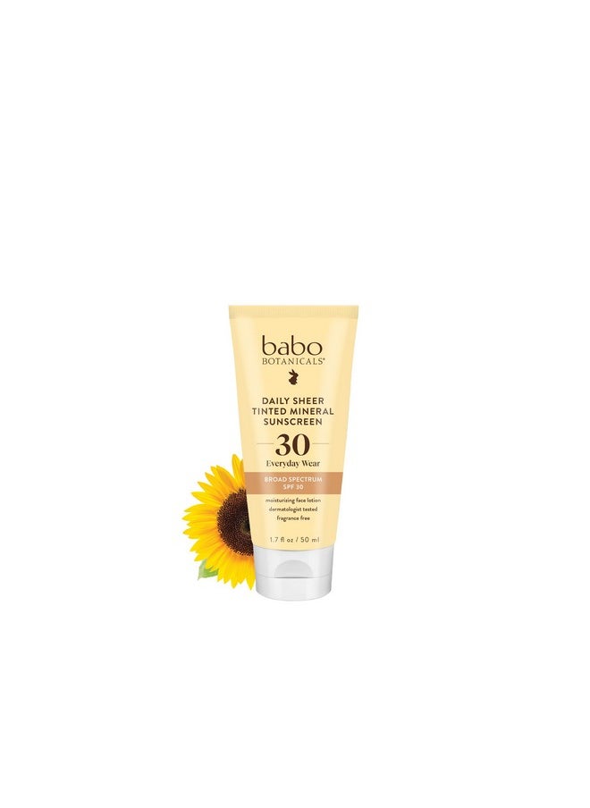Babo Botanicals Daily Sheer Mineral Tinted Sunscreen SPF30 - Natural Zinc Oxide & Titanium Dioxide - Tinted - Healthy Glow - Fragrance-Free -Rosehip Oil & Hyaluronic Acid - For Face - For all ages