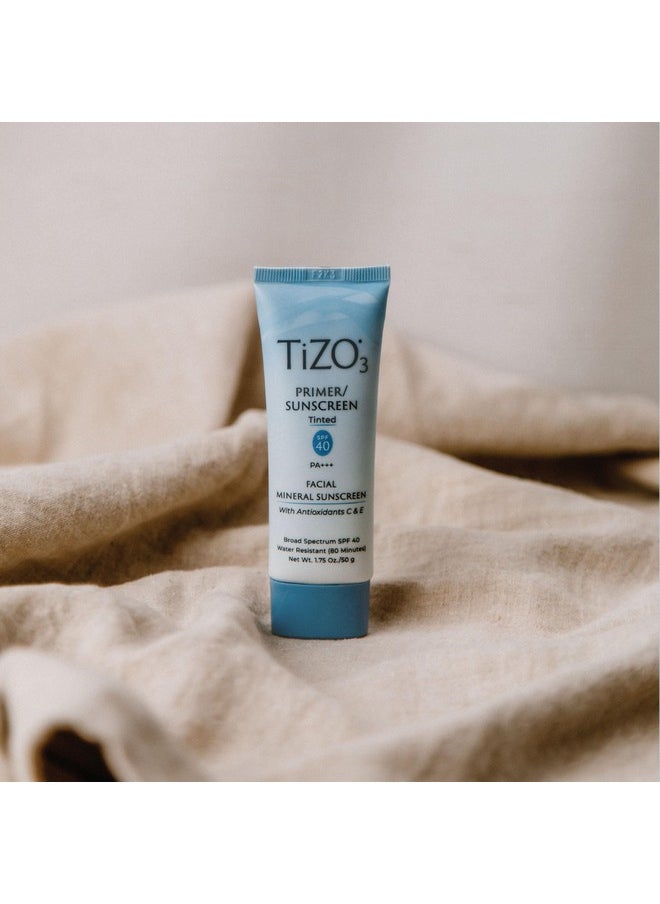 TiZO3 Facial Mineral Sunscreen and Primer, Tinted Broad Spectrum SPF 40 with Antioxidants, Sheer matte finish, Fragrance-Free, Oil-Free, Dermatologist-recommended, PA+++ 1.75 oz