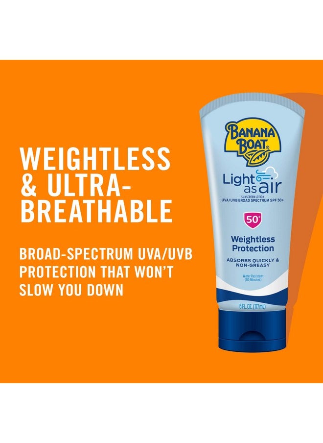 Banana Boat Light As Air Sunscreen Lotion SPF 50 Twin Pack | Lightweight Sunscreen, Lotion Sunscreen, Banana Boat Sunscreen Lotion for Body, Non-Greasy Sunscreen, Oxybenzone Free Sunscreen, 6oz each