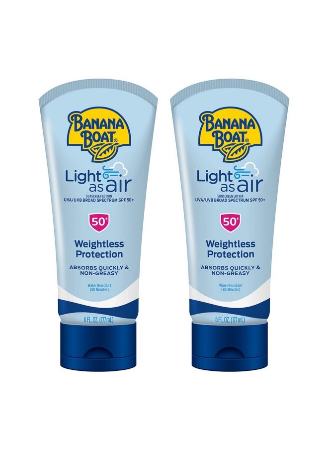 Banana Boat Light As Air Sunscreen Lotion SPF 50 Twin Pack | Lightweight Sunscreen, Lotion Sunscreen, Banana Boat Sunscreen Lotion for Body, Non-Greasy Sunscreen, Oxybenzone Free Sunscreen, 6oz each