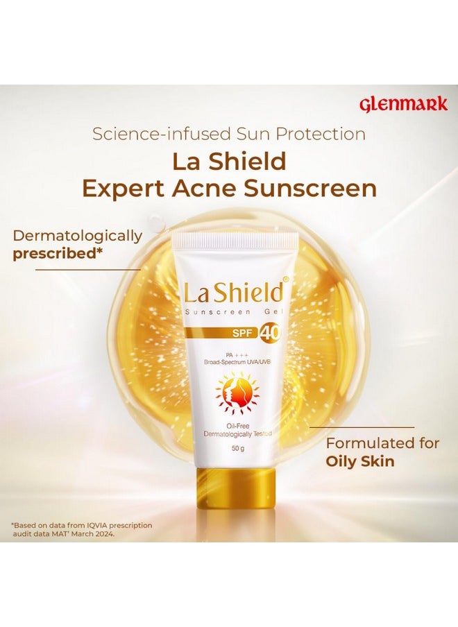 La Shield SPF 40 PA+++ Mineral Sunscreen Gel | Superior Matte Finish | Oil-free | Lightweight | No white cast | For Acne Prone, Oily or sensitive skin |Dermatologist Prescribed | 50g